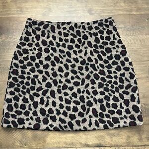Ann Taylor Leopard Print Mini Skirt in Black, Cream & Burgundy Accents